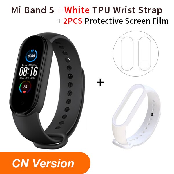 Xiaomi Mi Band 5 Smart Bracelet 1.1Inch AMOLED Screen Fitness Tracker Heart Rate Monitor Smart band 4 Color miband 5: NO NFC N White Strap