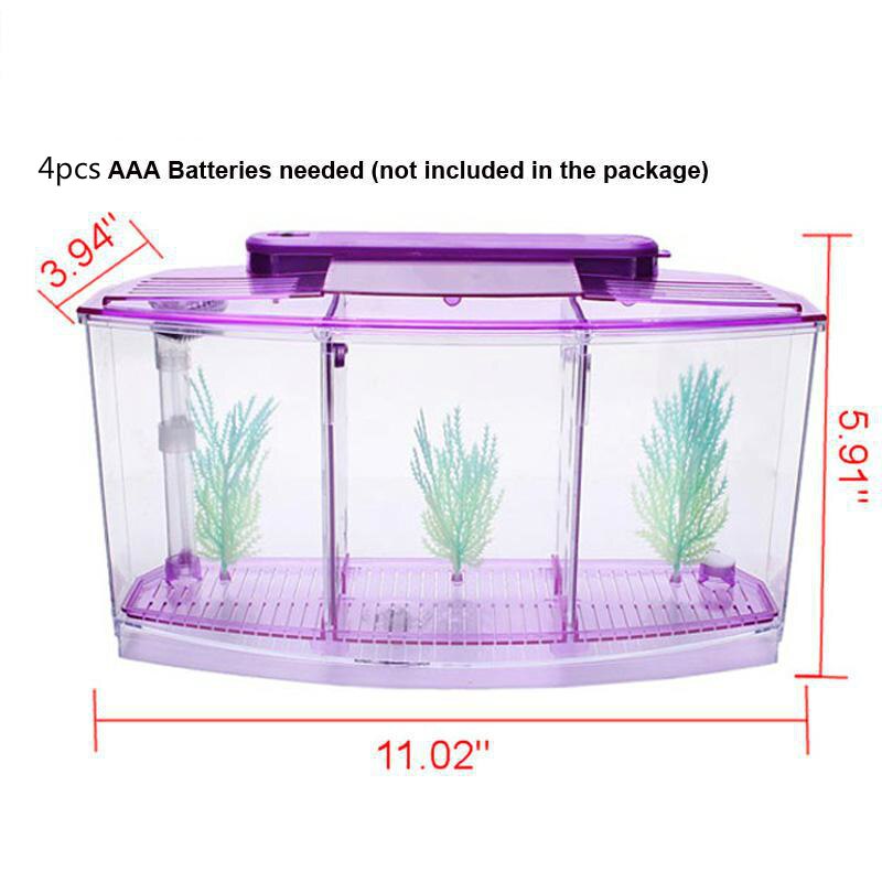 Acrylic Three Splits Aquarium Betta Fish Bowl Led Light Aquarium Hatchery Breeding Box Guppy Fish Tank Turtle Reptile House