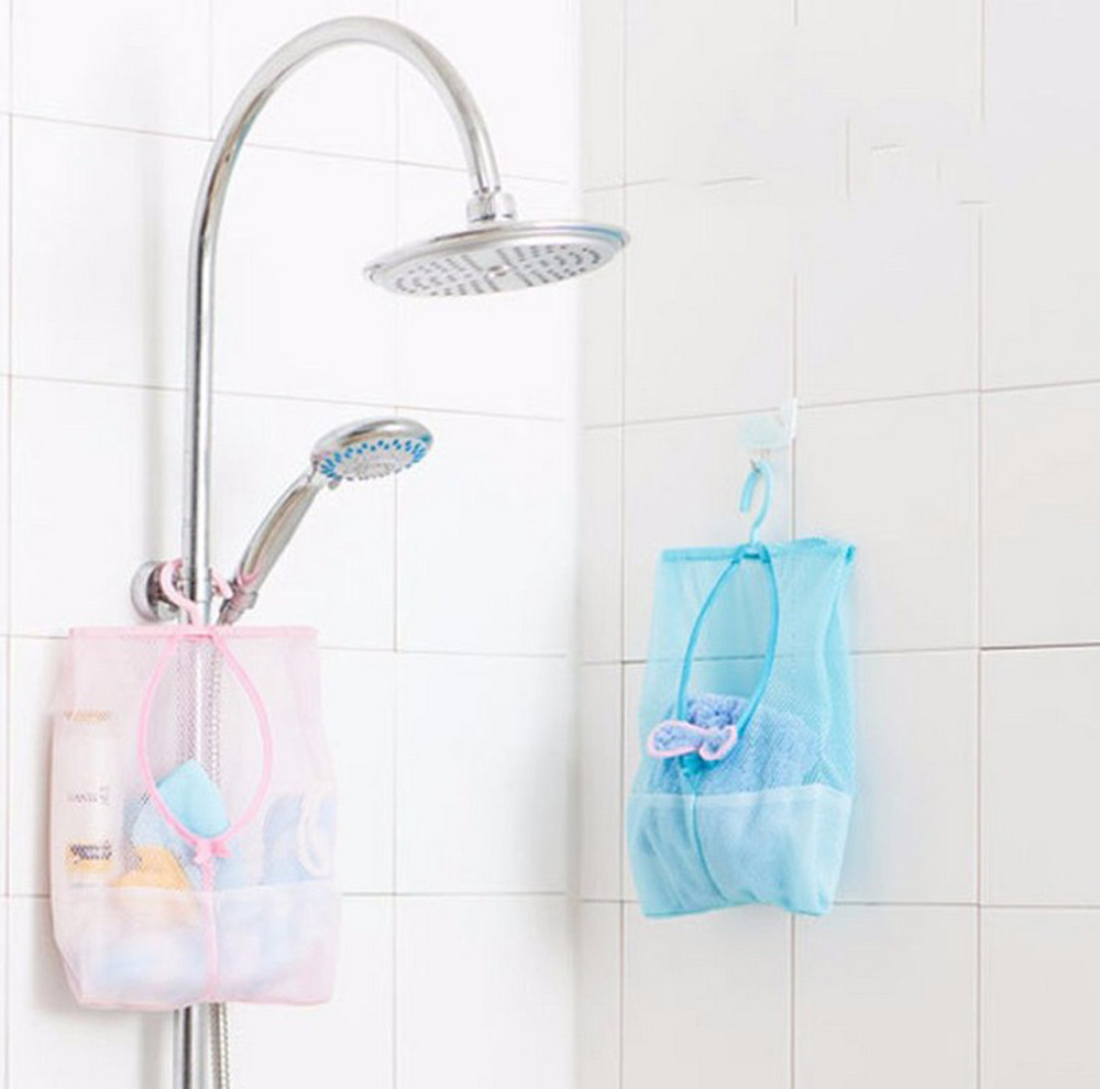 Cuarto de baño almacenamiento ropa de malla ganchos para bolsas bolsa organizadora para colgar ducha baño nueva ropa cosméticos champú ducha