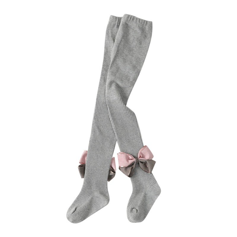 Baby Meisjes Gebreide Katoenen Leuke Boog Panty Baby Leggings Meisjes Dans Broek O: GREY / 3M