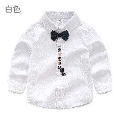 Spring Autumn 2 3 4 5 6 8 10 Years Children White Cotton Long Sleeve Turn-Down Collar Bow Handsome Shirt For Kids Baby Boys: white / 2T