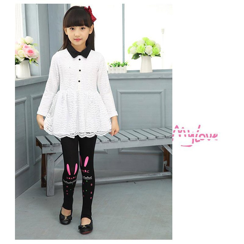 Primavera otoño chicas Leggings Skinny niños gato niños pantalón negro mallas de algodón pantalones gato patrón para flores niñas lazo elástico