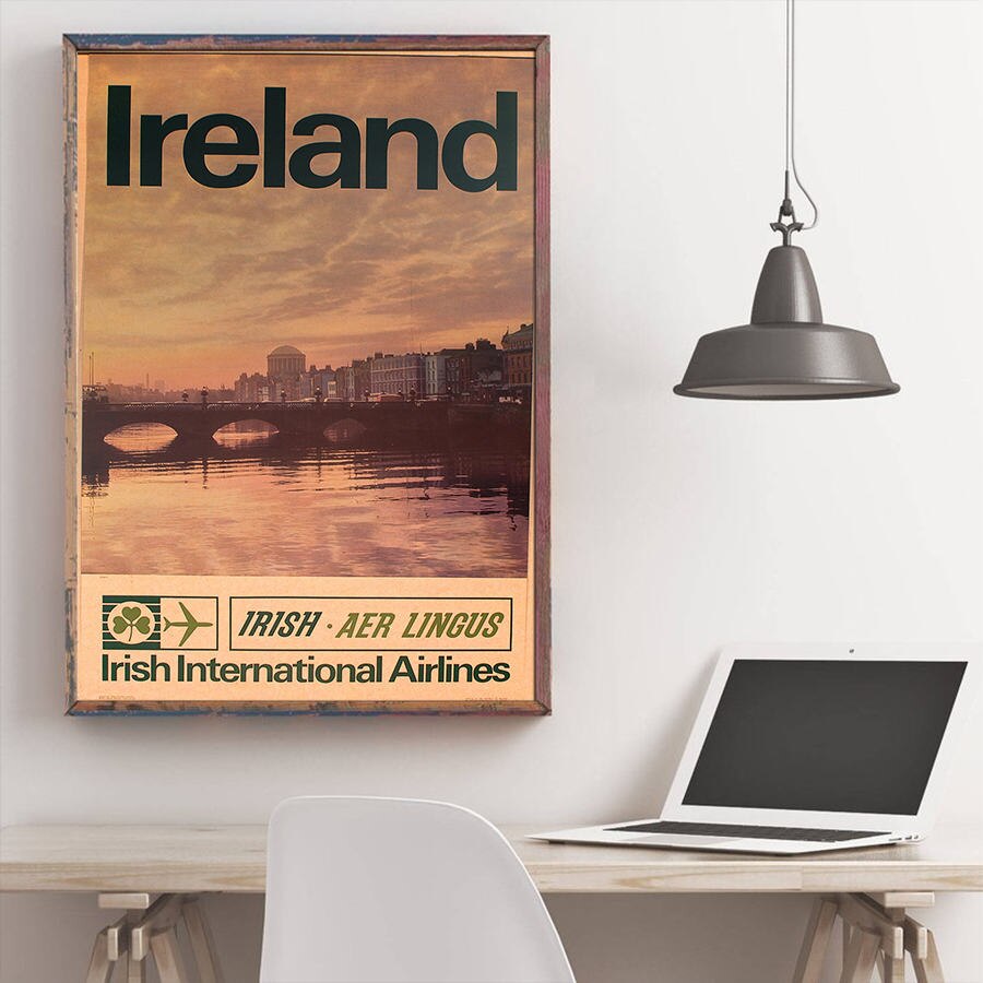 Irland Sommer Stadt Reise Poster Zauberstab Aufkleber Jahrgang Kraft Papier Kneipe Bar Hotel Dekor Hand Gemalte Landschaft Bild 42x30cm