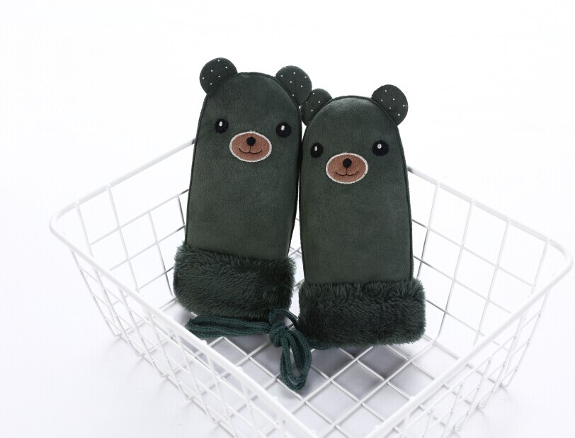 Winter kinder jongens meisjes winter handschoenen beren patroon zachte dikke sneeuwbal vechthandschoenen: Rood