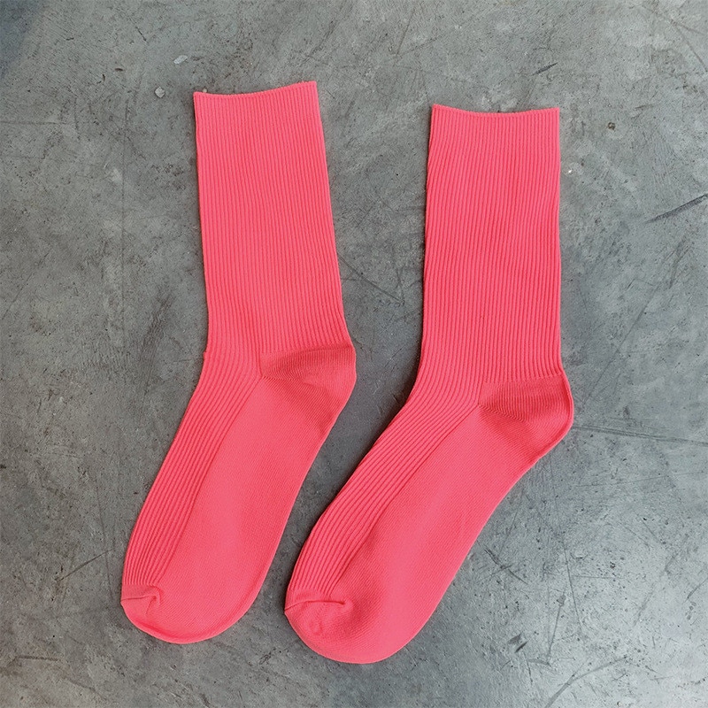 Women Candy Color Socks Summer Cool Girl Solid Cotton Socks Fluorescent Color Casual Green Orange Mid Hip Hop Socks