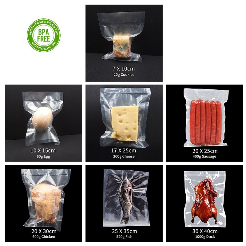 Vacuum Bags For Food 100PCS /Lot BPA-Free Food Grade Storage Film Heated Freezer Bags Kitchen Packaging Bags For Vacuum Sealer