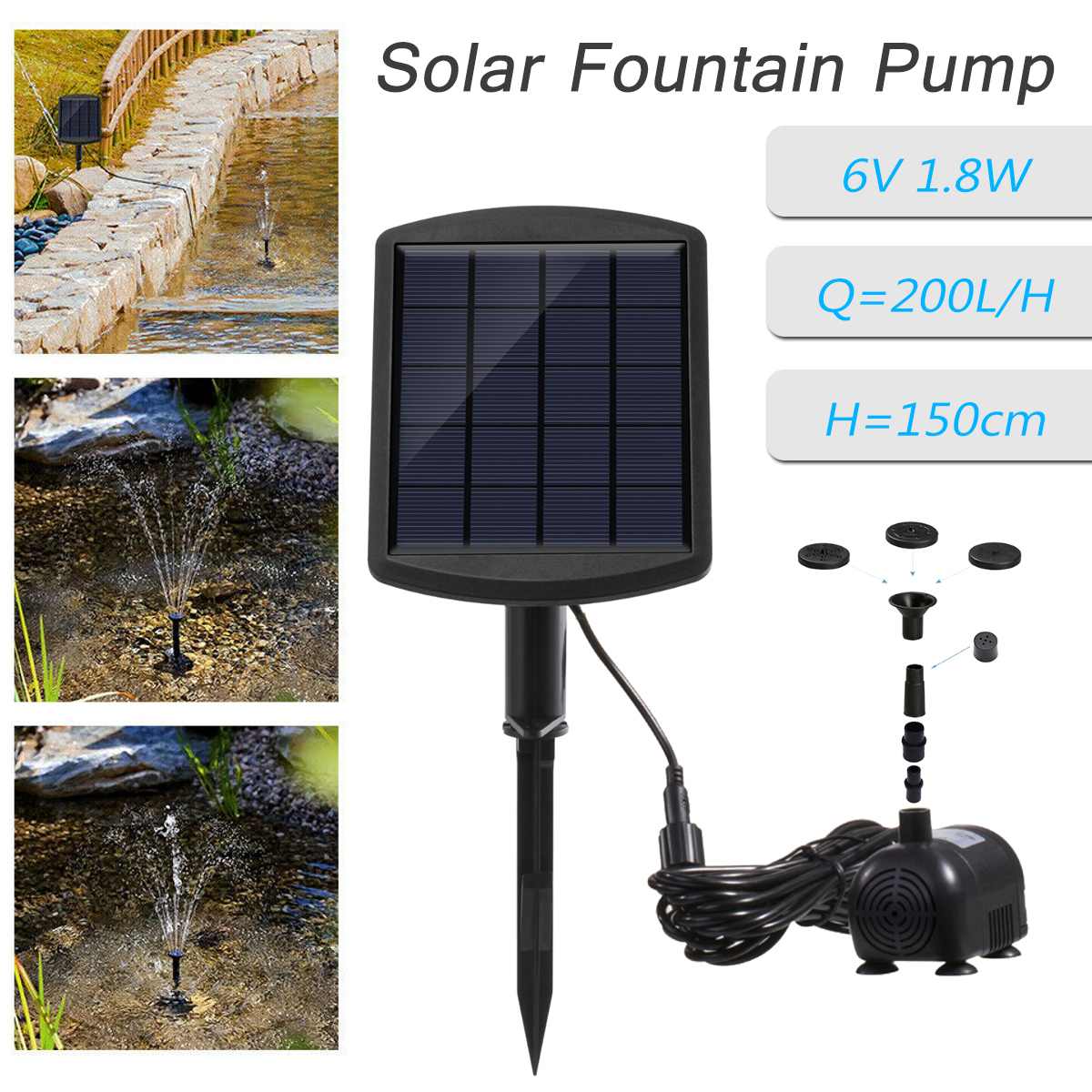 6V 1.8W Solar Power Panel Water Pump outdoor submersibleGarden Brushless Pond Fountain Pool Water Pump Aquarium Fish Water Pump