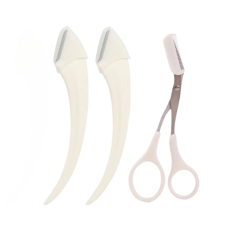 Augenbrauen-Trimm messer Augenbrauen-Gesichts rasierer für Frauen Profession elle Augenbrauen schere mit Kamm-Brauenschneider-Schaber accesso: WHITE
