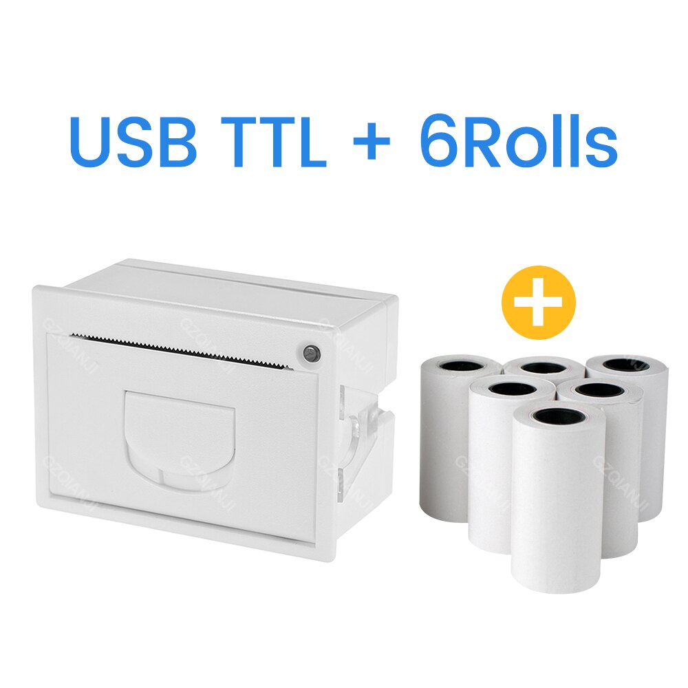 QR204 Mini Ingebed Printer Thermische Esc Pos Ontvangst Parallel Panel Printer Usb Ttl RS232 Kiosk Printer Barcode Arduino 2 Inch: TTL add 6Rolls