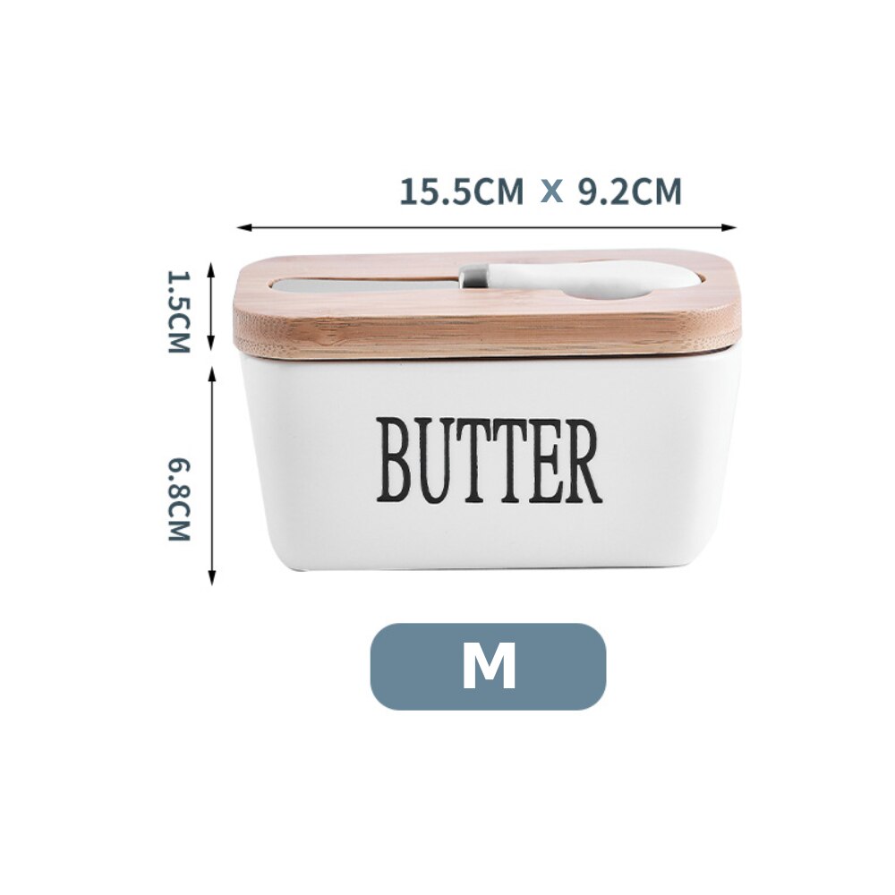Nordic Butter Sealing Box Ceramic Butter Plate with Wood Lid and Knife Cheese Storage Tray Butter Dish Container Box: Type2 500ml