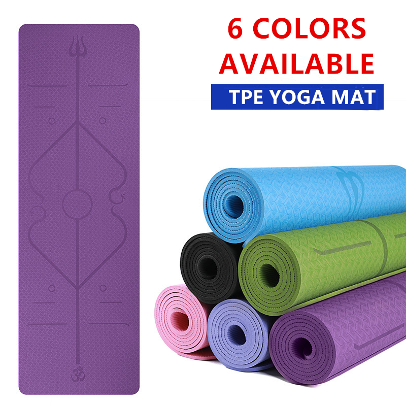TPE Yoga Mat - 183x61x6mm - Position Line - Non-Slip - Beginner Fitness Pilates