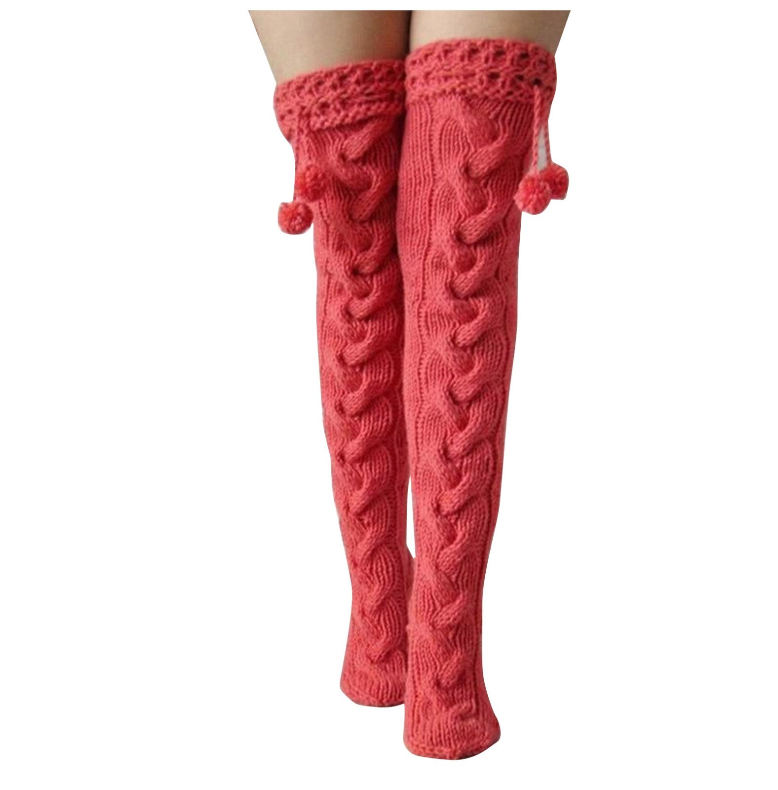 Women Stockings Cable Knit Extra Long Boot Over Knee Thigh Stocking Leg Warmers Winter Warm Stocking calcetines largos mujer: Red 