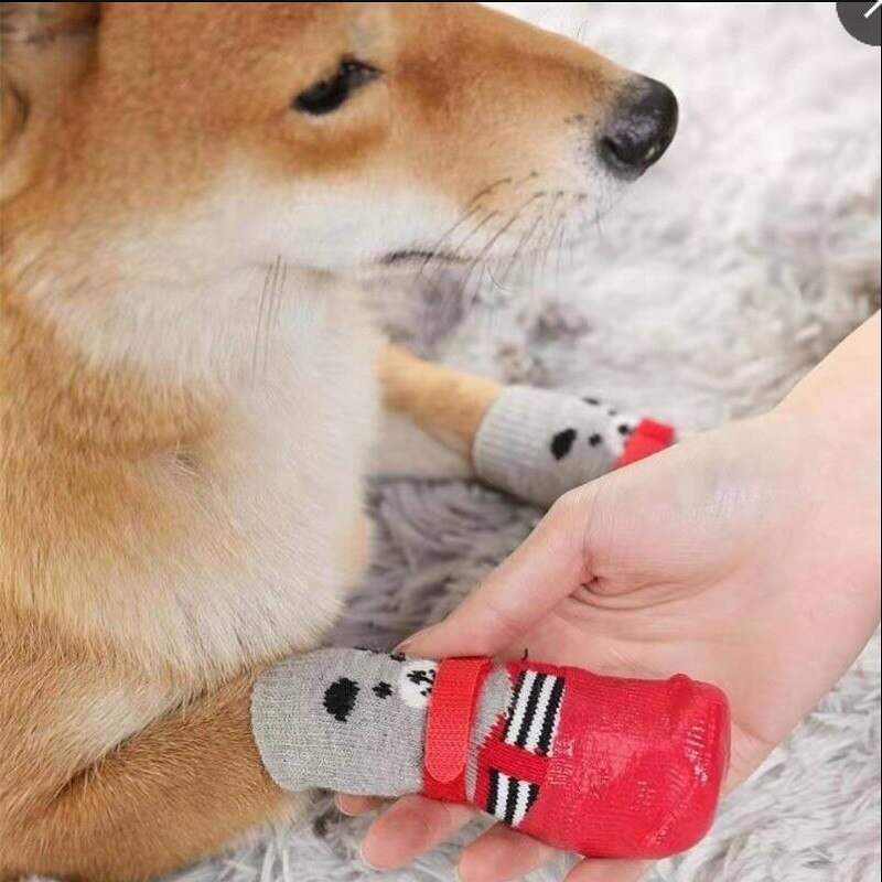 4pcs Dog Socks Winter Warm Anti-Slip Waterproof Pet Socks Small Cat Knit Cover Foot Paw Protector Booties Shoes Accessories