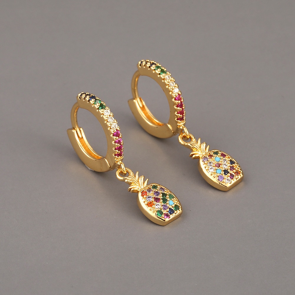 1 Paar Gouden Kleur Mini Ananas Fruit Oorbel Bohemian Regenboog Zirkoon Piercing Sieraden Voorkomen Allergie Accessoires