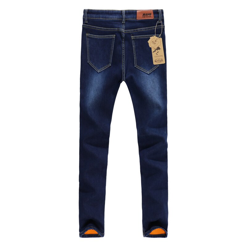 Tangyaxuan tykke mænd vinter stretch jeans varm fleece mænd klassiske jeans mænd blå denim jean bukser størrelse 27-36