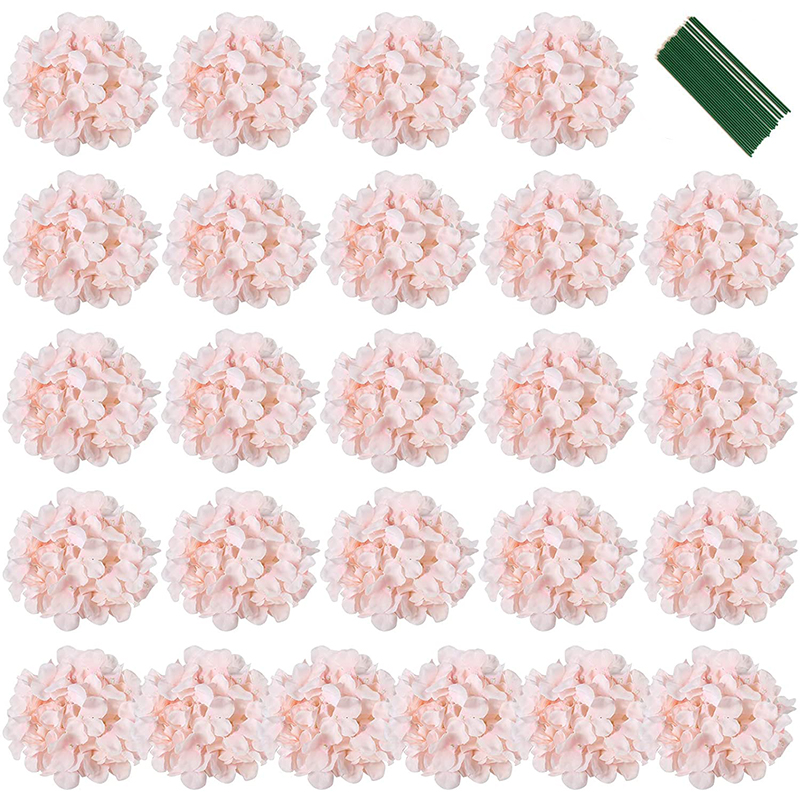Silke hortensia kunstige blomster hortensia hoveder brude bryllup buket med stilke hjem bryllupsfest dekorationer: Lyserød