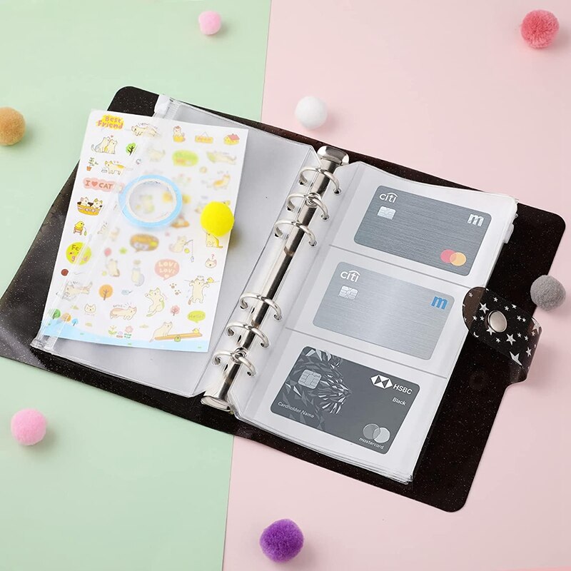 11Pcs A6 Budget Binder PVC 6 Ring Refillable Binder Cover with 9 Binder Pockets/1 Binder Card / 1 Label