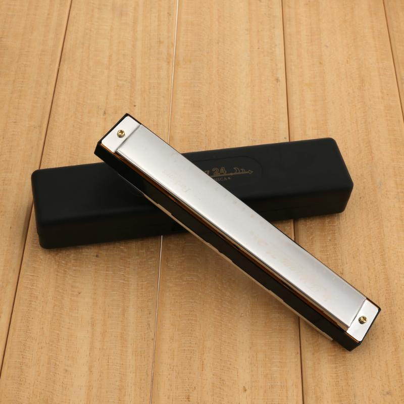 24 Hole Tremolo Harmonica C Key Octaaf-Tuned Mondharmonica Met Case