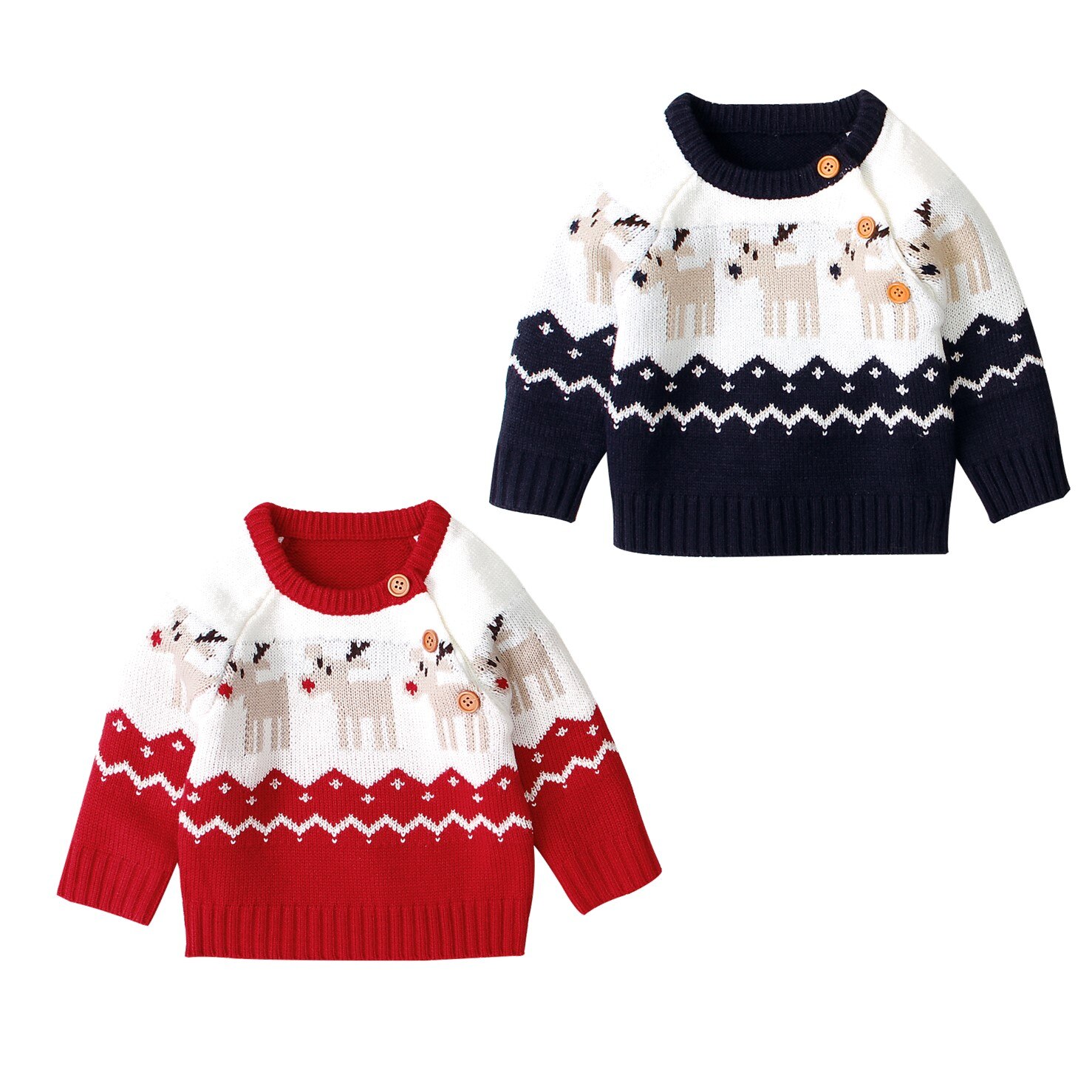 Emmababy Navidad 0-18M bebé recién nacido niña invierno manga larga patrón de alces suéter de punto Niño Navidad ropa traje