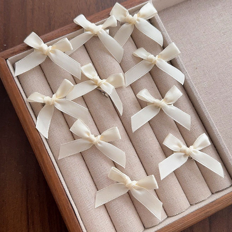 10 Uds Mini pinzas para el cabello con lazo 4cm estilo Ballet dulce cinta lazo horquilla accesorios para el cabello para niñas pasadores rosas, blancos y rojos: Beige