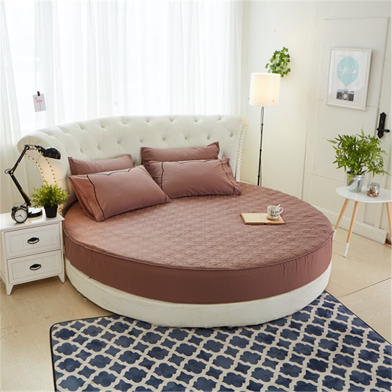 Hotel Round Quilted Mattress Cover 100% Cotton Fitted Sheet Romantic Round Bed Sheet Protector Wedding Bedding