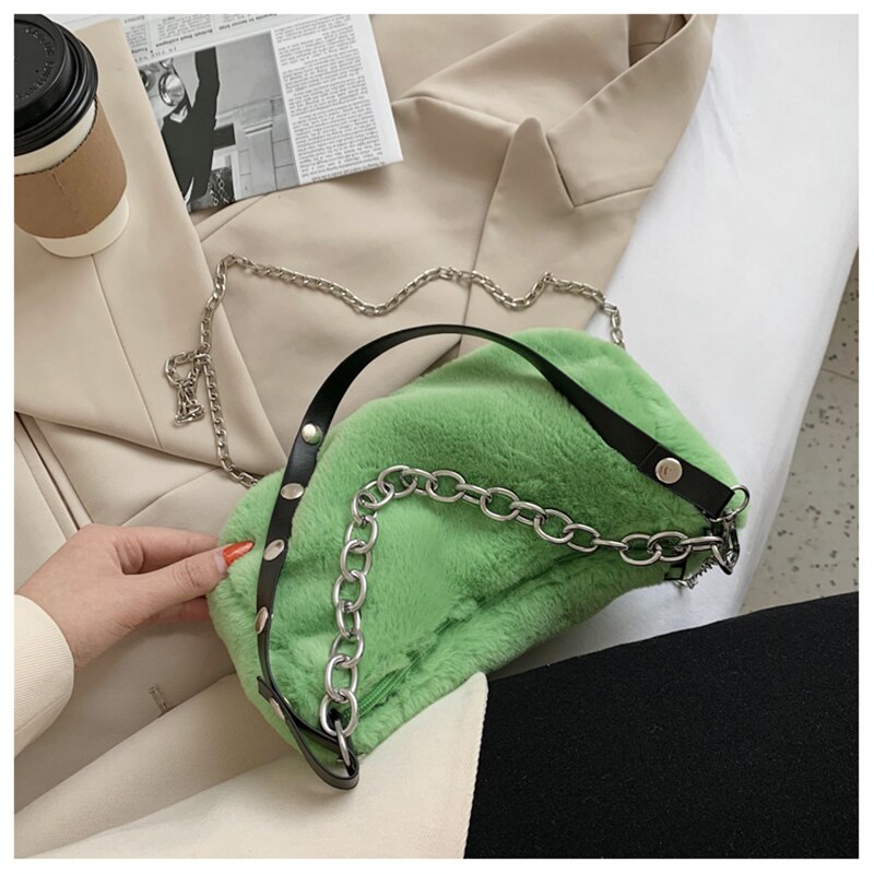Korea Vintage Pluche Harajuku Ulzzang Messenger Bag Plezier Gothic Vrouwen Schoudertassen Hip Hop Punk Chic Vrouwen Shopper tassen: Green