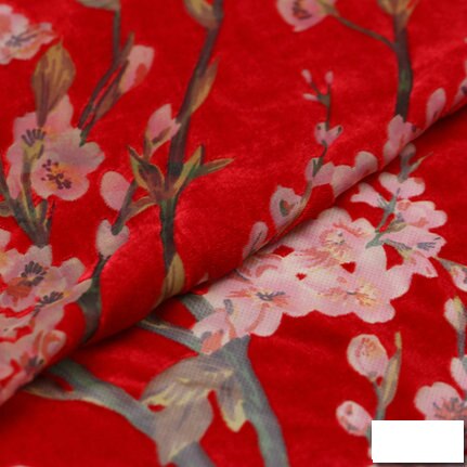 Udskrevet udbrændt silke fløjlsstof til silke velour kjole plante  h1 sv 15: Rød