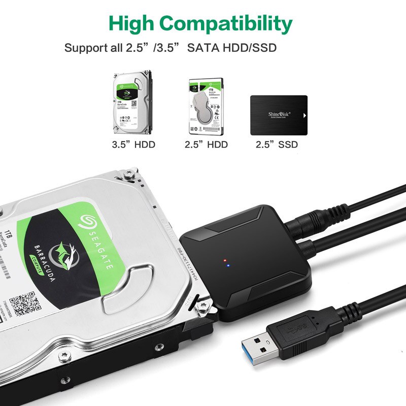 Sata usb 3.0 adapter kabel konverter 22 pin usb 3.0 to sata kabel med eu us uk adapter til 2.5 tommer 3.5 tommer hdd ssd harddisk