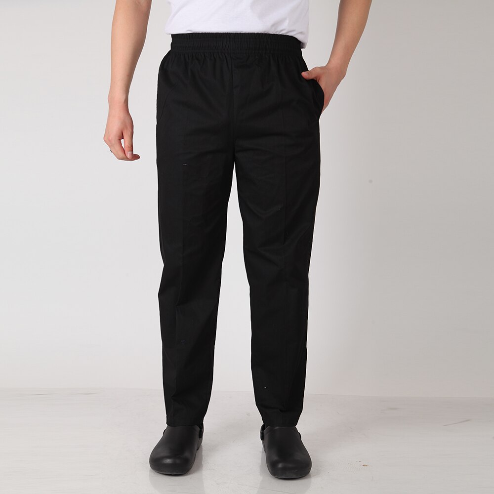 Men Stripe Chef Restaurant Kitchen Work Elastic Waistband Cozinha Hotel Food Service Working Pants Long Trousers with Pockets