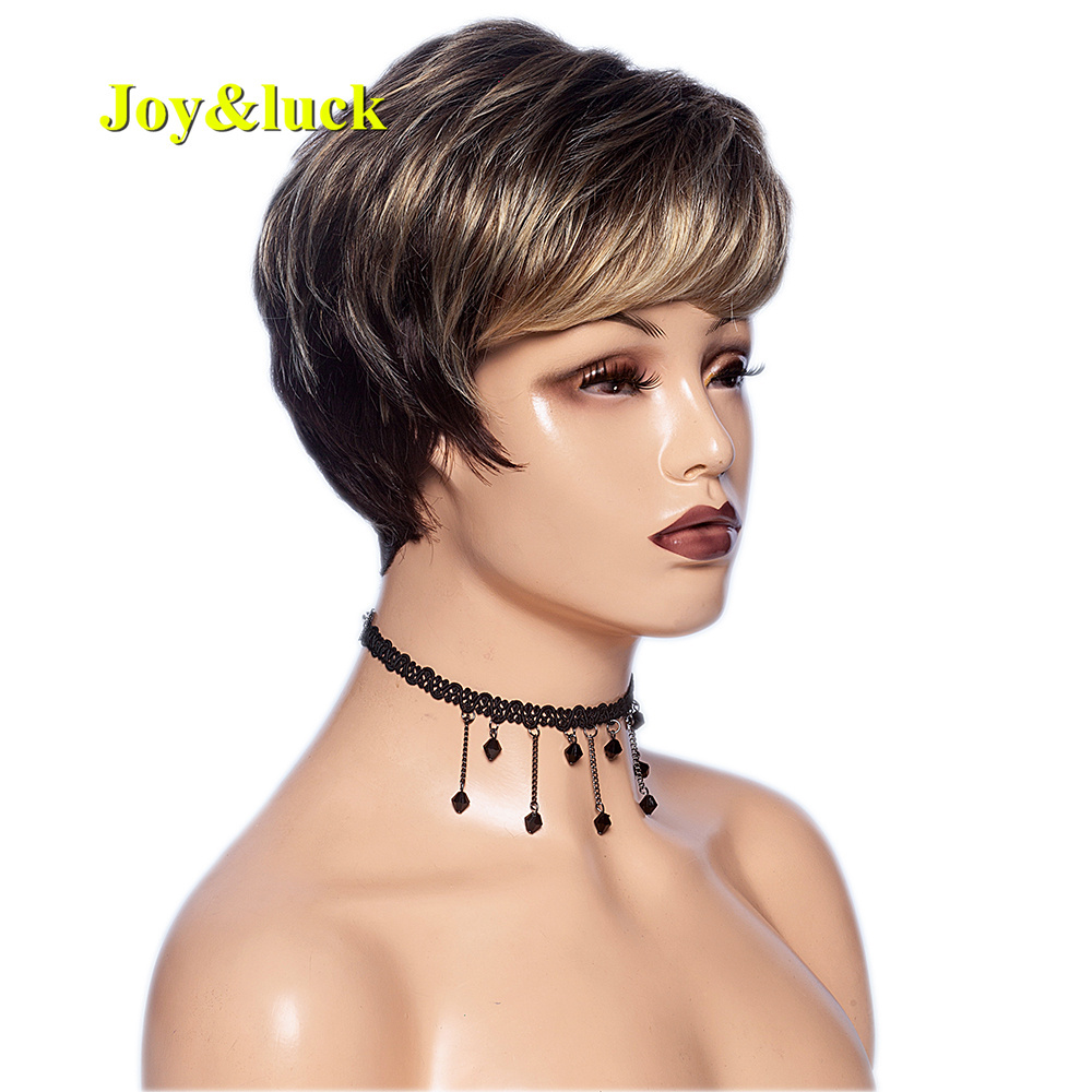 Short Ombre Blonde Wig Synthetic Bob Straight Hair With Bangs Women Natural Daily Wear Wig