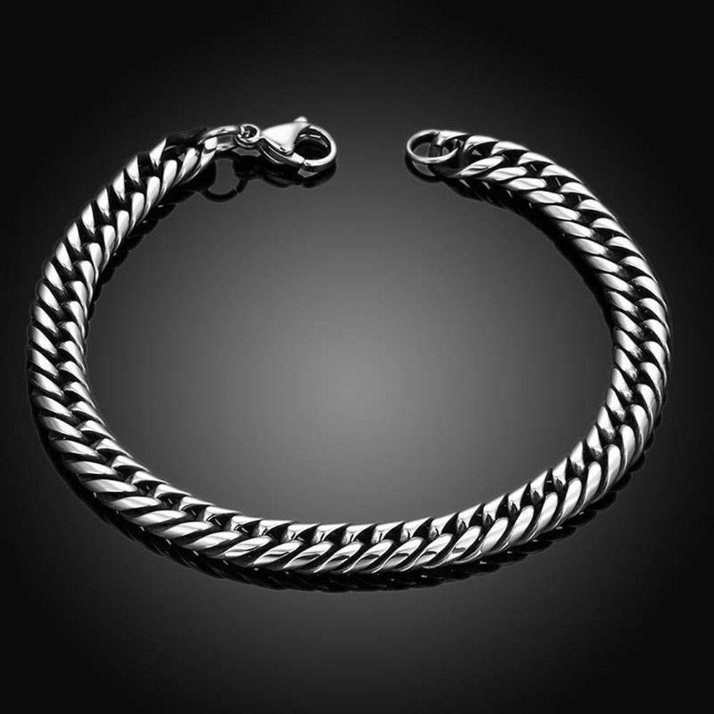 1 pièce acier inoxydable argent Bali Foxtail chaîne Bracelet pour hommes Double lien chaîne Bracelets hommes bijoux