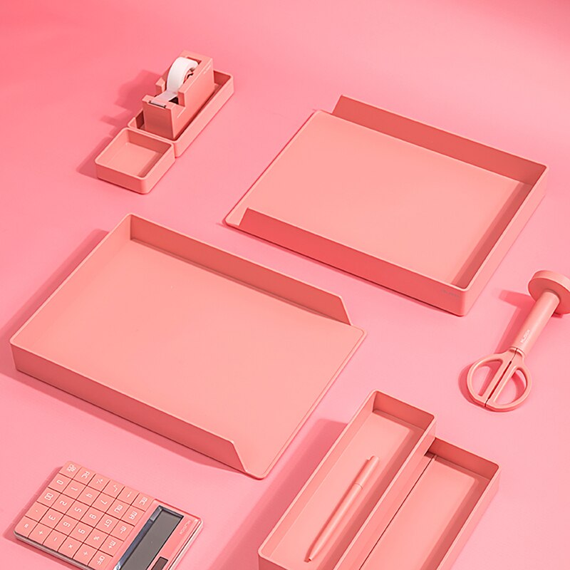 DELI NUSIGN NS021 File Tray Double-deck document container A4-paper drawer large stationery plate officeworks desk arrangement: Rose Pink