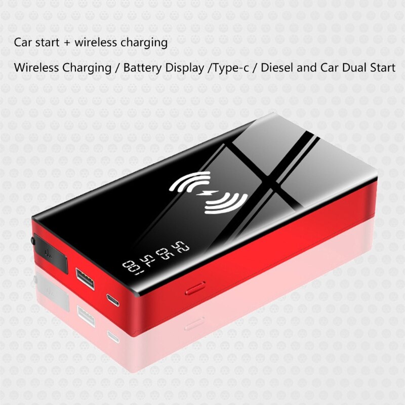 Wireless Charge Car Jump Starter Smart Clip Emergency Battery Booster Power Bank D7YA
