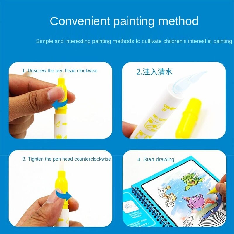 Children's graffiti picture book reusable picture book baby puzzle water brush set kindergarten princess drawing book