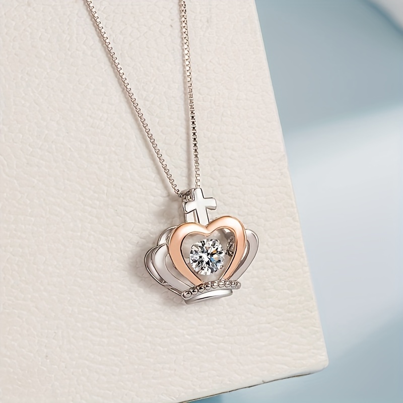 Fashionable Zircon Crown Pendant Necklace Meaningful Message Card Box Decoration Birthday for Granddaughter
