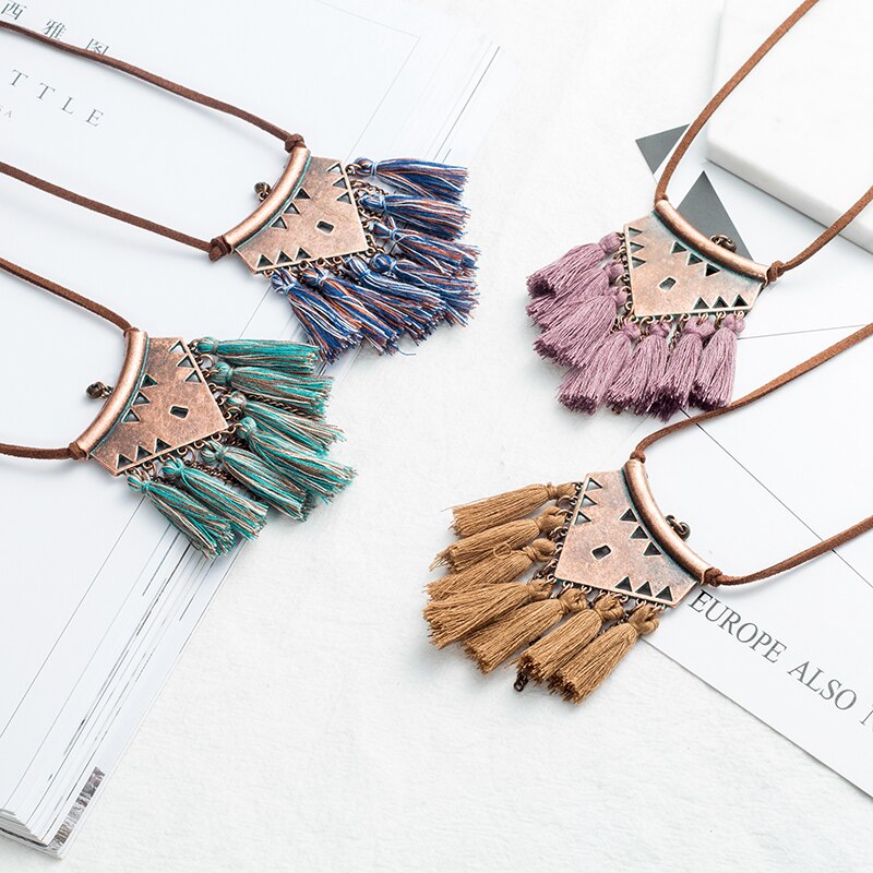 Vintage Boho Ethnic Tassel Necklace Long Leather Chain Sweater Necklace Pendant For Women Winter Jewelry Accessories Sales Item