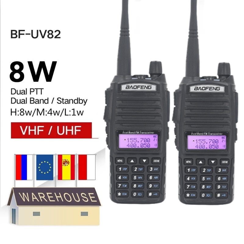 2 stücke UV-82 5W 8W Walkie Talkie Optional Baofeng Radio UV82 Dual PTT Zwei Weg Radio Dual Band UHF VHF Radio 10 KM Baofeng UV-82 HP