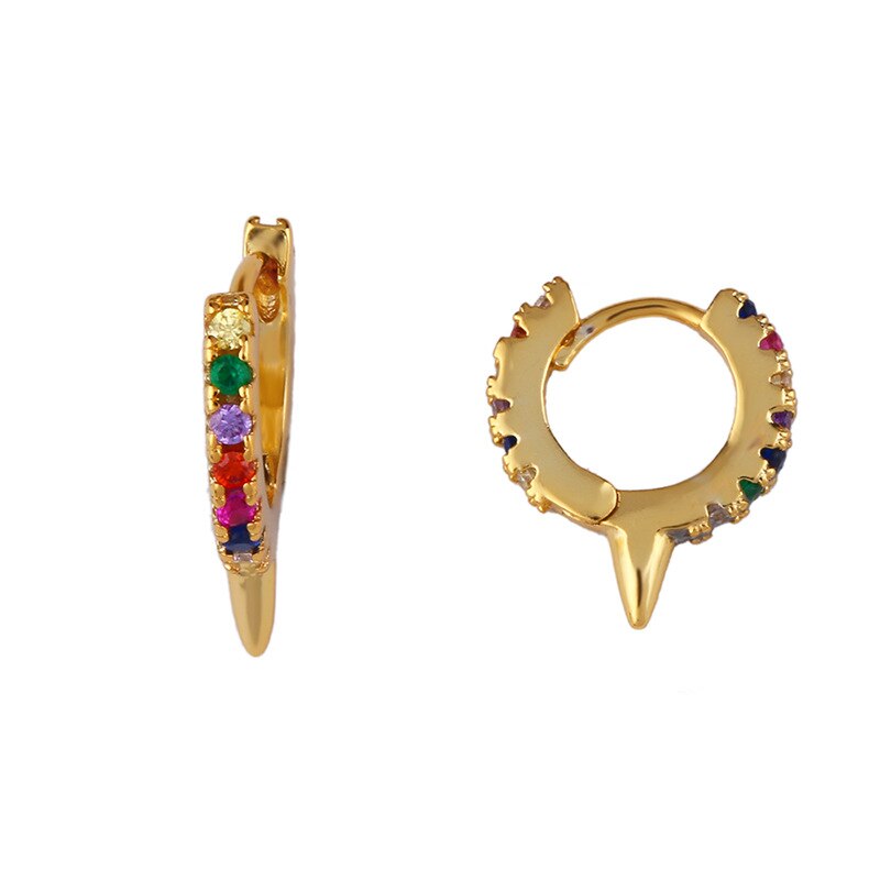 Peri'sBox 5 Designs Colorful Lightning Small Hoop Earrings CZ Stone Long Bar Geometric Earrings for Women Circle Dainty Earrings: C