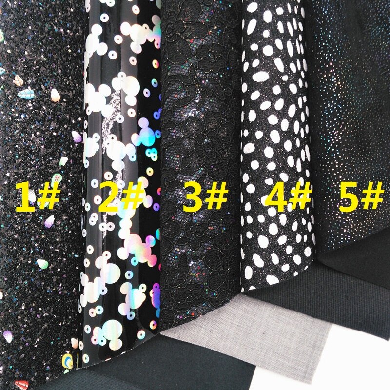 Black Glitter Leer, Stippen Gedrukt Glitter Stof, iriserende Synthetisch Leer Voor Boog A4 21X29Cm Twinkling Ming KM276