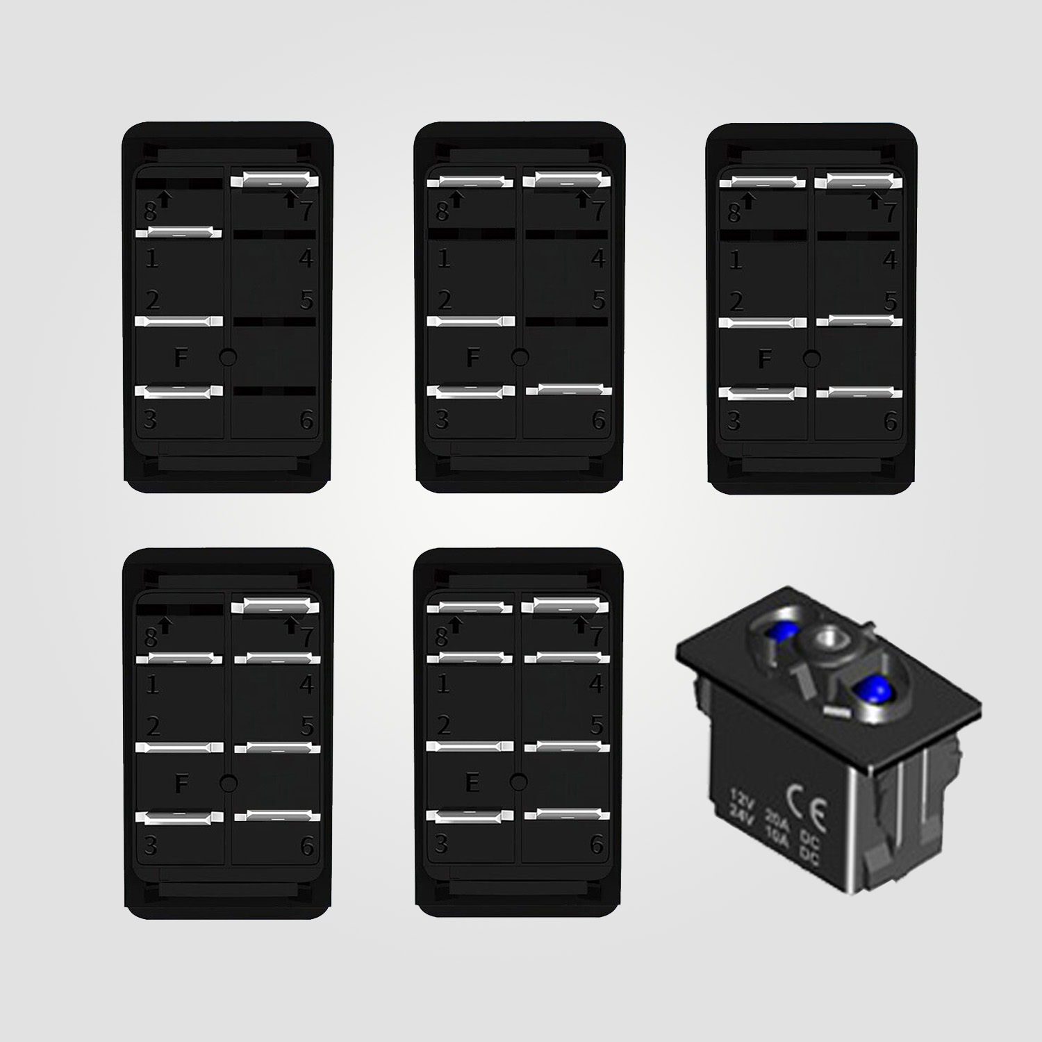 12V 20A Blauwe Led Op Off, (On) Off, Op Off Op, (Op) off Op, (On) Off (On) Tuimelschakelaar Waterdichte IP68 Voor Auto Boot Carling 4x4