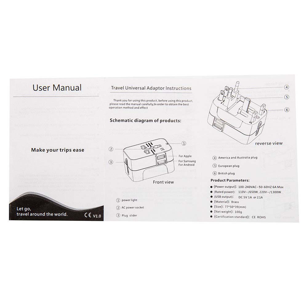 World Wide Universal Travel Adapter Us/Eu/Uk/Au Multi Plug Charger Met Dual Usb 2 Poorten
