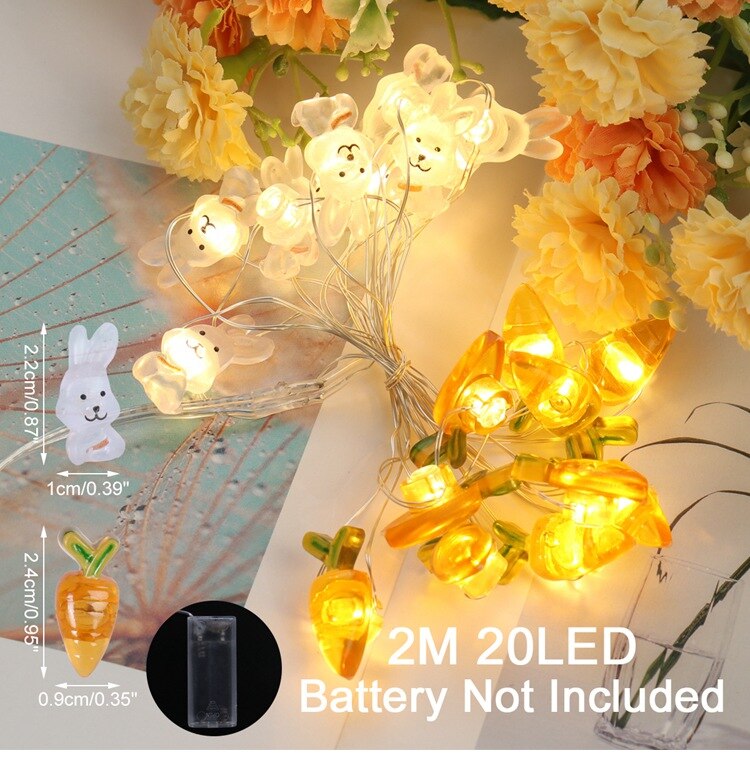 Easter LED Bunny String Lights Easter Decoration For Home Carrot Rabbit Fairy Light Supplies Happy Easter Party Favor: Olive
