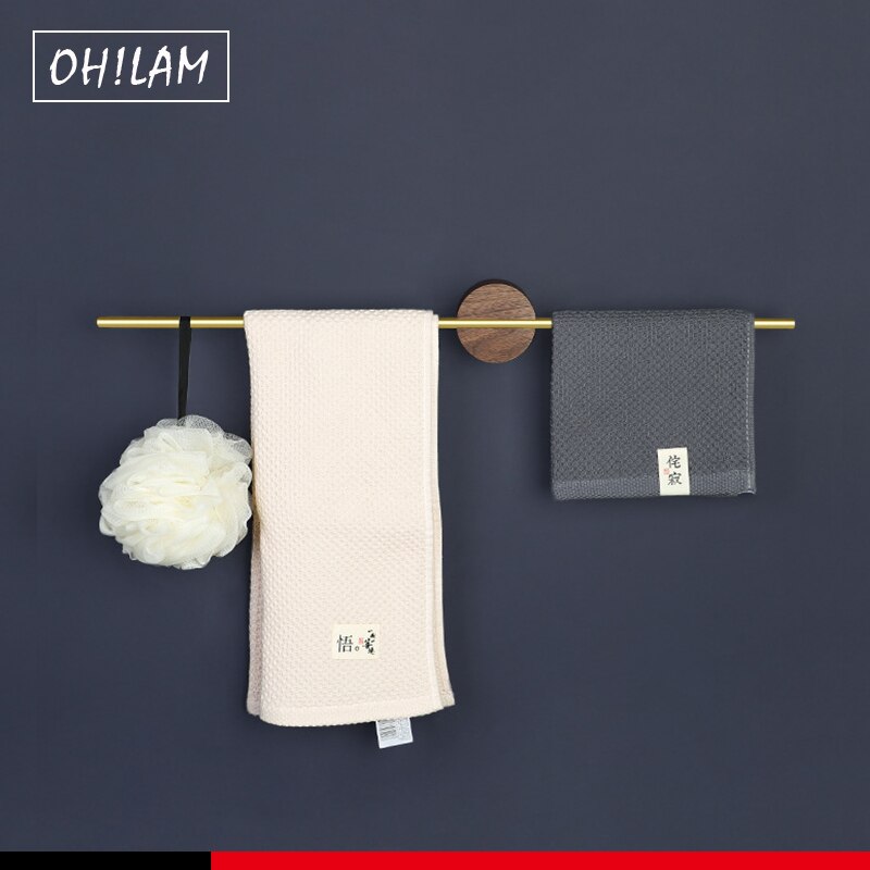 Black Walnut Wood Towel Rack Wall Mounted Retro Towel Bar Wooden Towel Holder Brass Towel Rail Bathroom Bathroom Kitchen Hotel