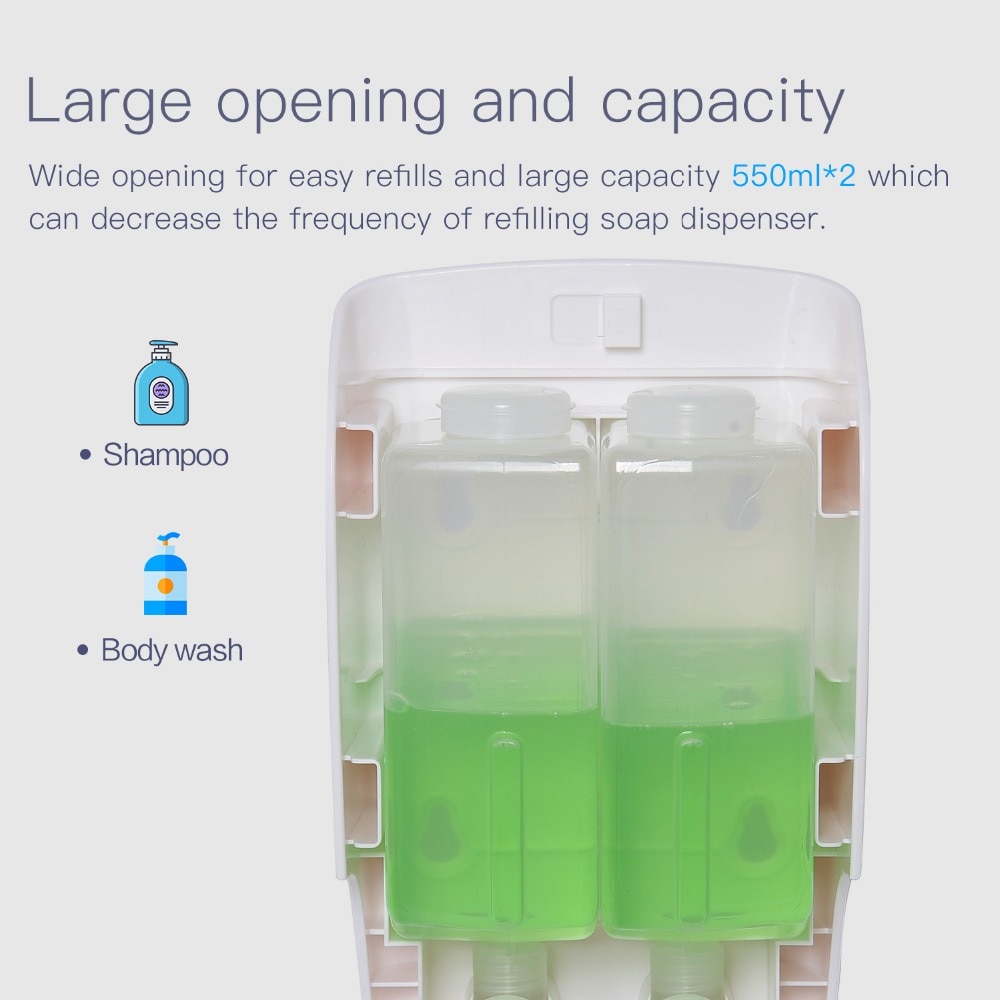 Wall Mounted Double Manual Liquid Soap Dispenser Hand pressing Shower Body Lotion Shampoo manual soap dispenser 550ml*2