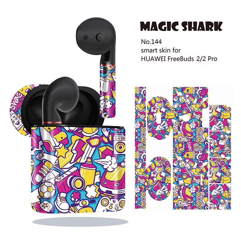 Magie Shark Graffiti Schädel Wasserdichte PVC Keine Verblassen Fall Abdeckung Aufkleber für Huawei Freebuds 2 2 Pro 136- 145: 144