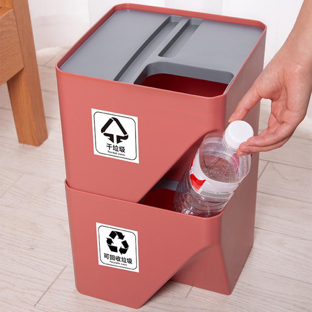 Cubo de basura apilable para cocina, papelera de reciclaje, clasificación, separación seca y húmeda para el hogar, herramienta de baño, 1 ud.