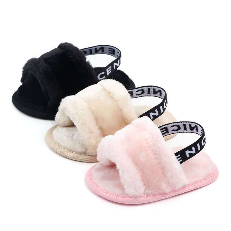 Baby Girls Shoes Sweet Summer Faux Fur shoes girls boys first walk Newborn Infant Baby Solid Flock Soft Sandals Casual Slipper