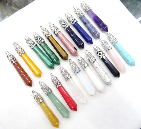 natürliche stein lapis Quarz kristall Opal tiger auge mischen säule chakra Anhänger charms Schmuck machen halskette 10PC