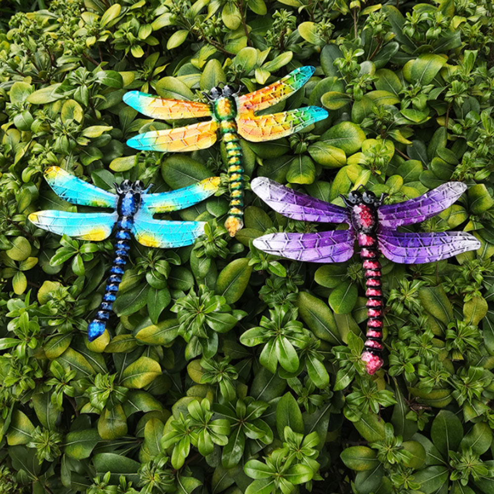 Metal Dragonfly Wall Decor Outdoor Garden Fence Art Hanging Decorations for Living Room Bedroom