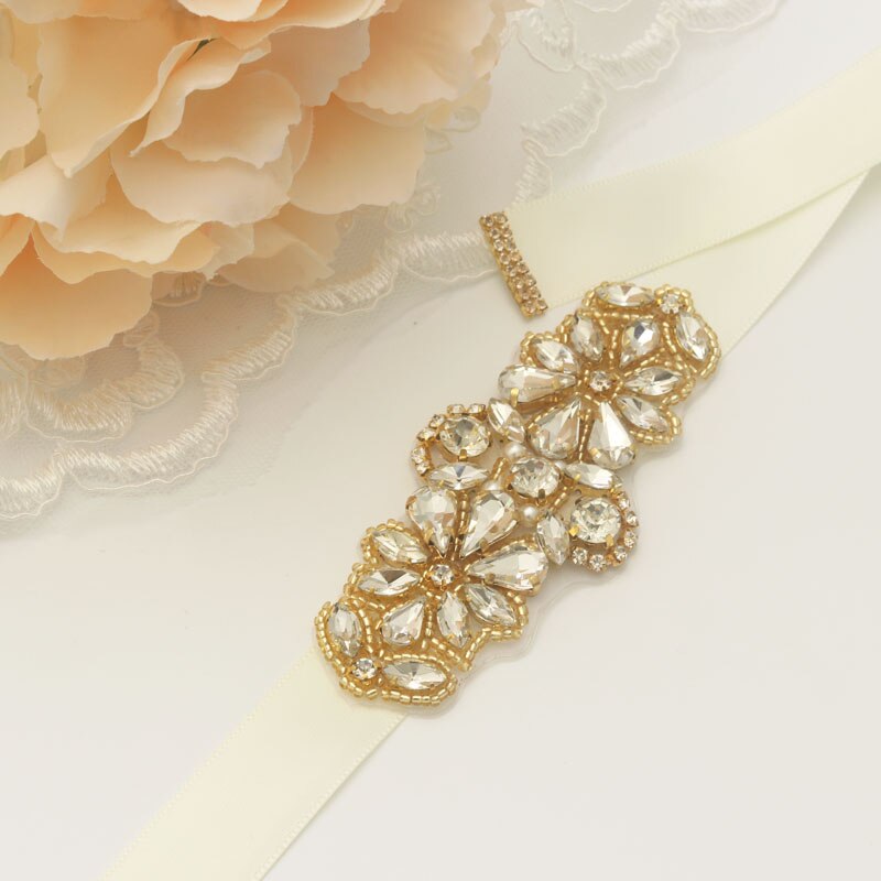 MissRDress Handgemachte Perlen Hochzeit Gürtel Gold Kristall Braut Gürtel Strass Perlen Braut Schärpe Für Hochzeit Acessories JK885